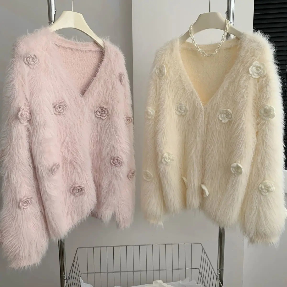 Pretty Cardigan in Pastel Pink and off White