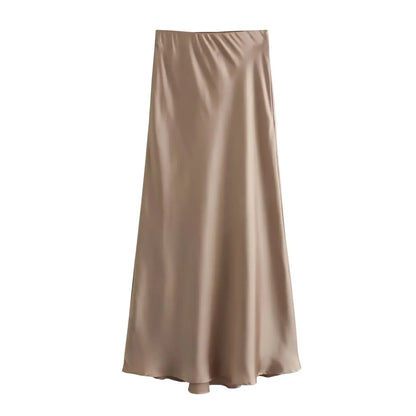 high waist satin A-line skirt for women casual wear