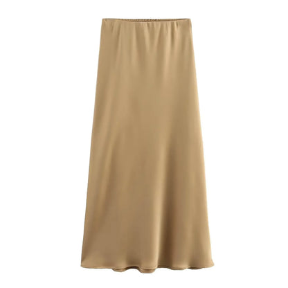 high waist satin A-line skirt for women casual wear
