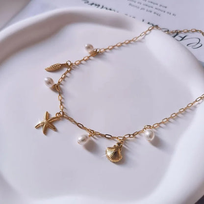 Dainty Charm necklace, Paperclip Beach Charm Cute Shell Beach Pendant