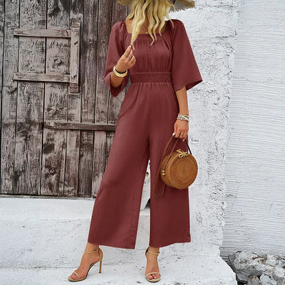Jumpsuit Spring and Summer Short-sleeved Wide-leg Pants