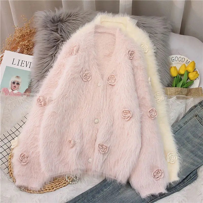 Pretty Cardigan in Pastel Pink and off White