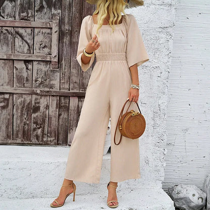 Jumpsuit Spring and Summer Short-sleeved Wide-leg Pants