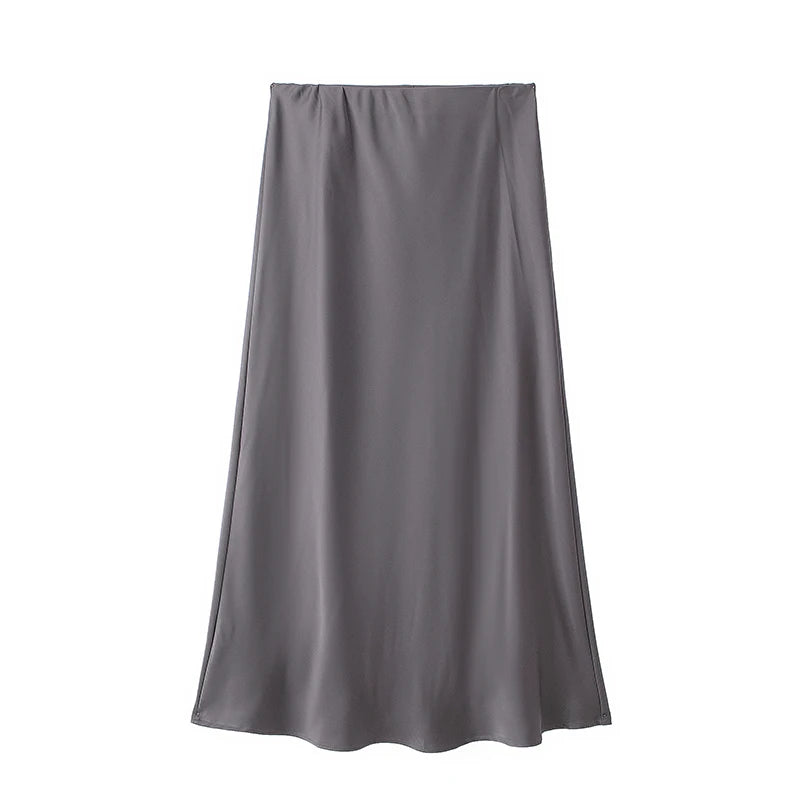 high waist satin A-line skirt for women casual wear