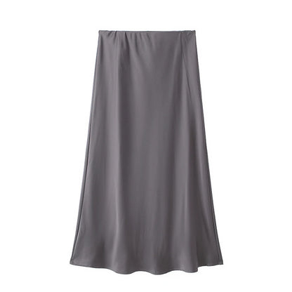 high waist satin A-line skirt for women casual wear