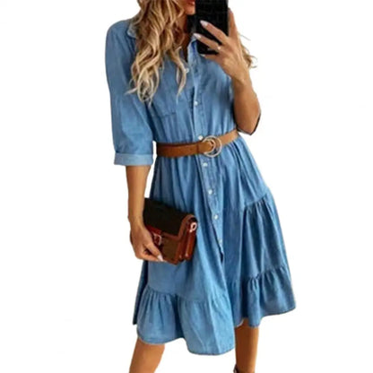 Denim Dress Three Quarter Sleeve