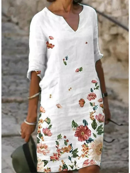 Summer Women's Dress Casual Boho Floral Print Half Sleeve