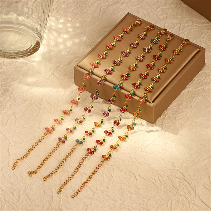 Charm Cherry Bracelet, Retro Bohemian Stainless Steel