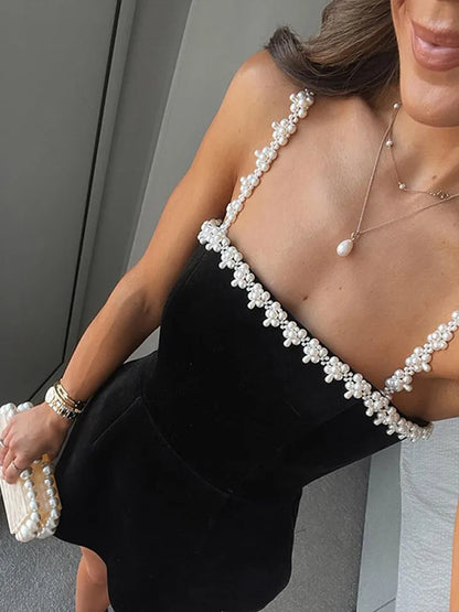 Pearl Velvet Mini Slip Dress Black Halter