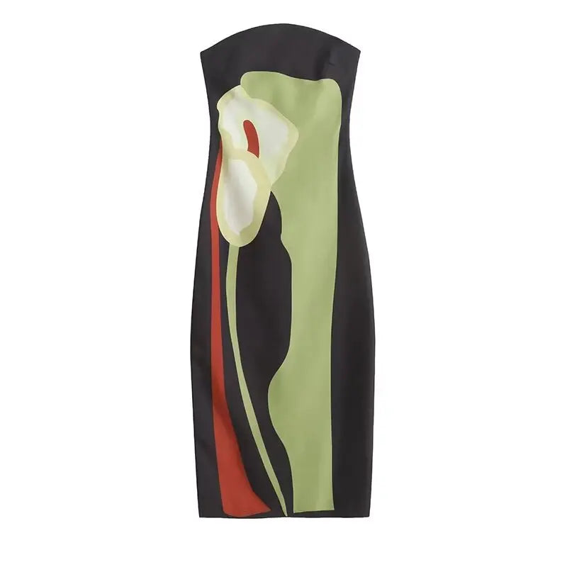 Women's Strapless Backless Printed Long Dress