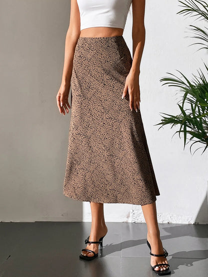 Polka dot A-line straight chiffon skirt for women, mid-calf