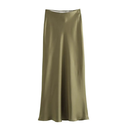 high waist satin A-line skirt for women casual wear