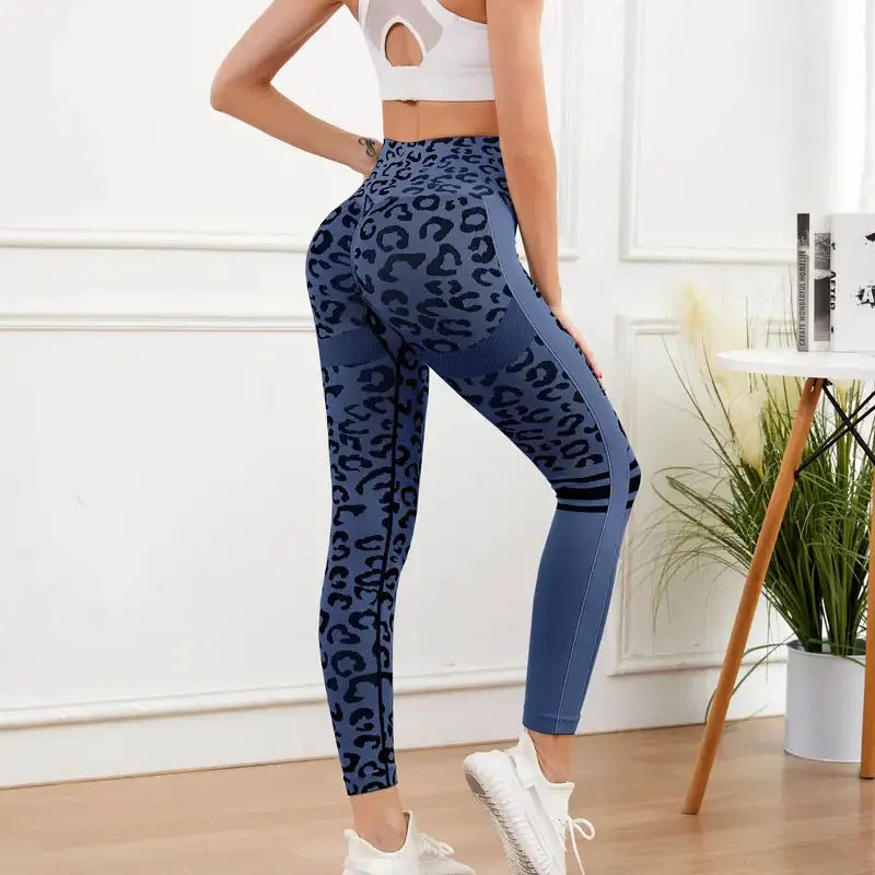 Yoga High Waist Tights, Leopard Print Seamless Quick Drying Fitness Pants