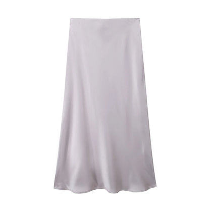 high waist satin A-line skirt for women casual wear