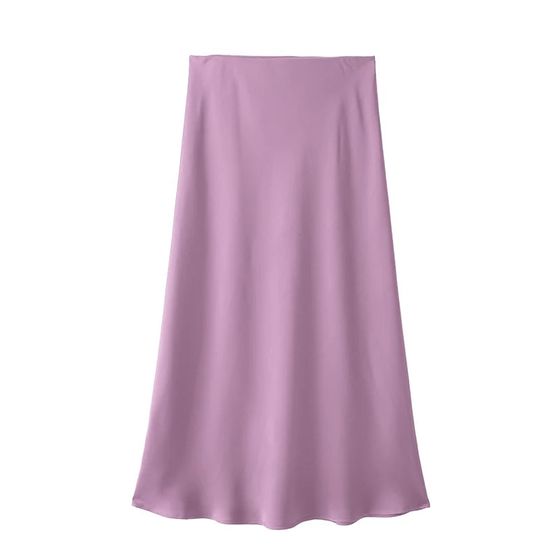 high waist satin A-line skirt for women casual wear