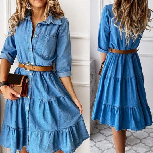 Denim Dress Three Quarter Sleeve