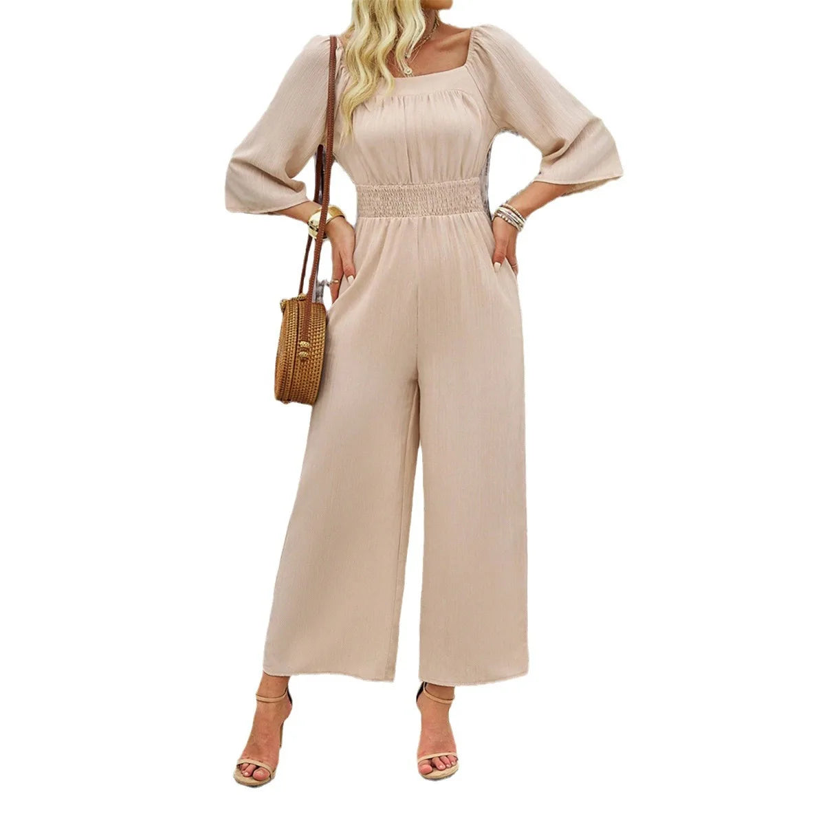 Jumpsuit Spring and Summer Short-sleeved Wide-leg Pants