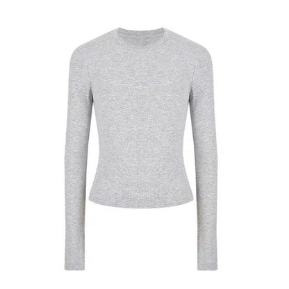 Women Casual Long Sleeve T-shirts Cotton Elastic Basic Autumn