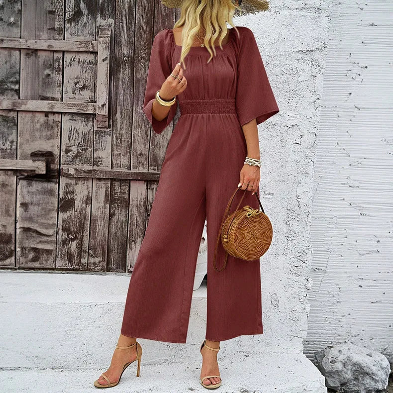Jumpsuit Spring and Summer Short-sleeved Wide-leg Pants