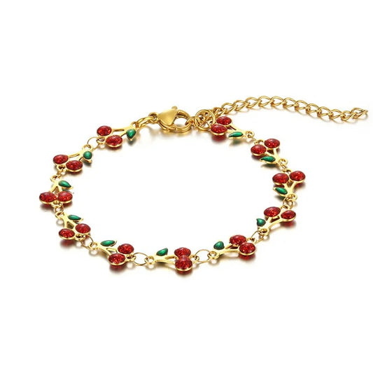 Charm Cherry Bracelet, Retro Bohemian Stainless Steel
