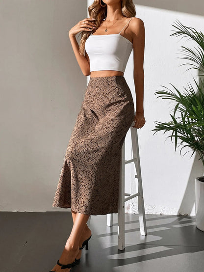 Polka dot A-line straight chiffon skirt for women, mid-calf