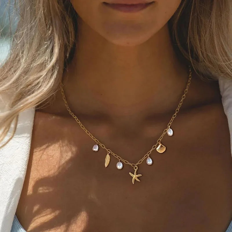 Dainty Charm necklace, Paperclip Beach Charm Cute Shell Beach Pendant