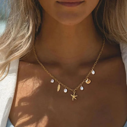 Dainty Charm necklace, Paperclip Beach Charm Cute Shell Beach Pendant