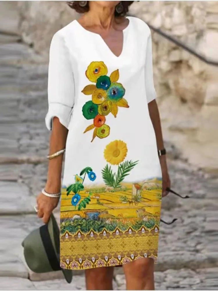 Summer Women's Dress Casual Boho Floral Print Half Sleeve