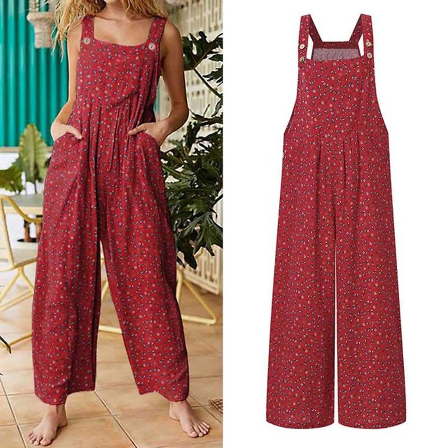Women Casual Loose Flower Print Jumpsuits