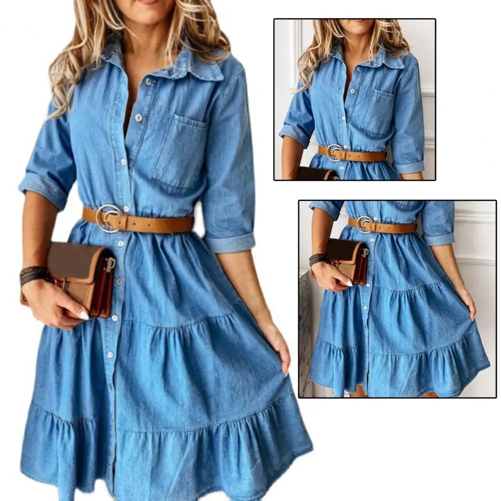 Denim Dress Three Quarter Sleeve