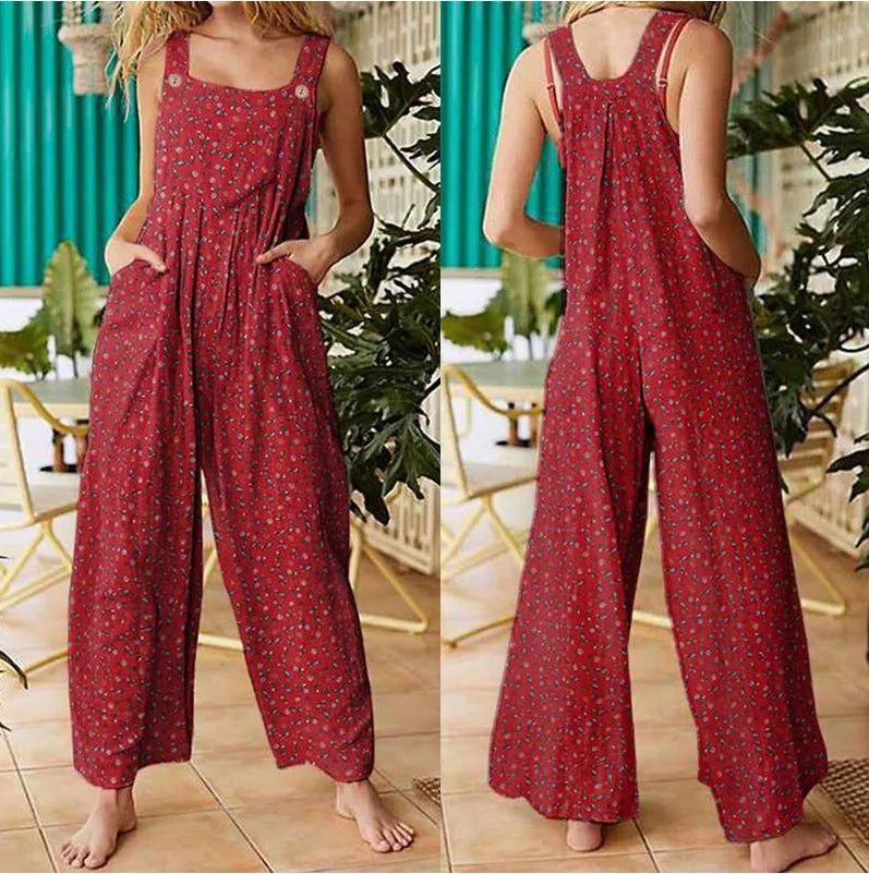 Women Casual Loose Flower Print Jumpsuits