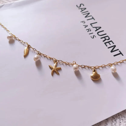 Dainty Charm necklace, Paperclip Beach Charm Cute Shell Beach Pendant