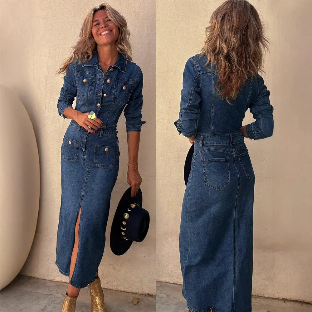 Gorgeous  Denim Dress Mid Length Single Breasted